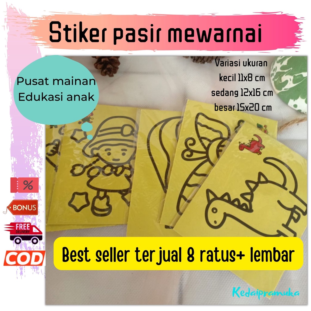 Stiker Pasir Mewarnai / Mainan Tempel Pasir / Mainan Edukasi Anak 5 Tahun / Warna Warni