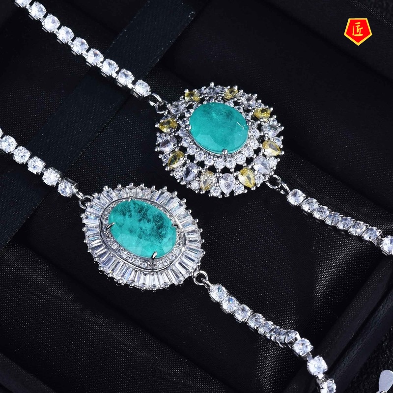 [Ready Stock]New Luxury Full Diamond Natural Paraiba Tourmaline Bracelet