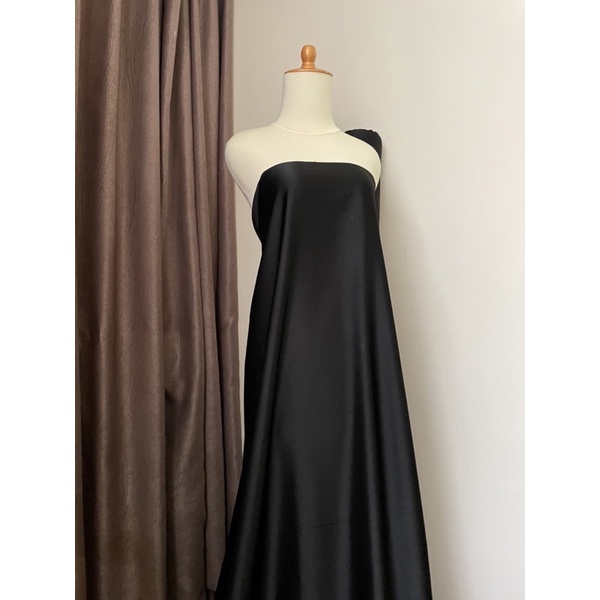 Kain Satin Premium Silk Bahan Maxmara Original Warna Hitam Black