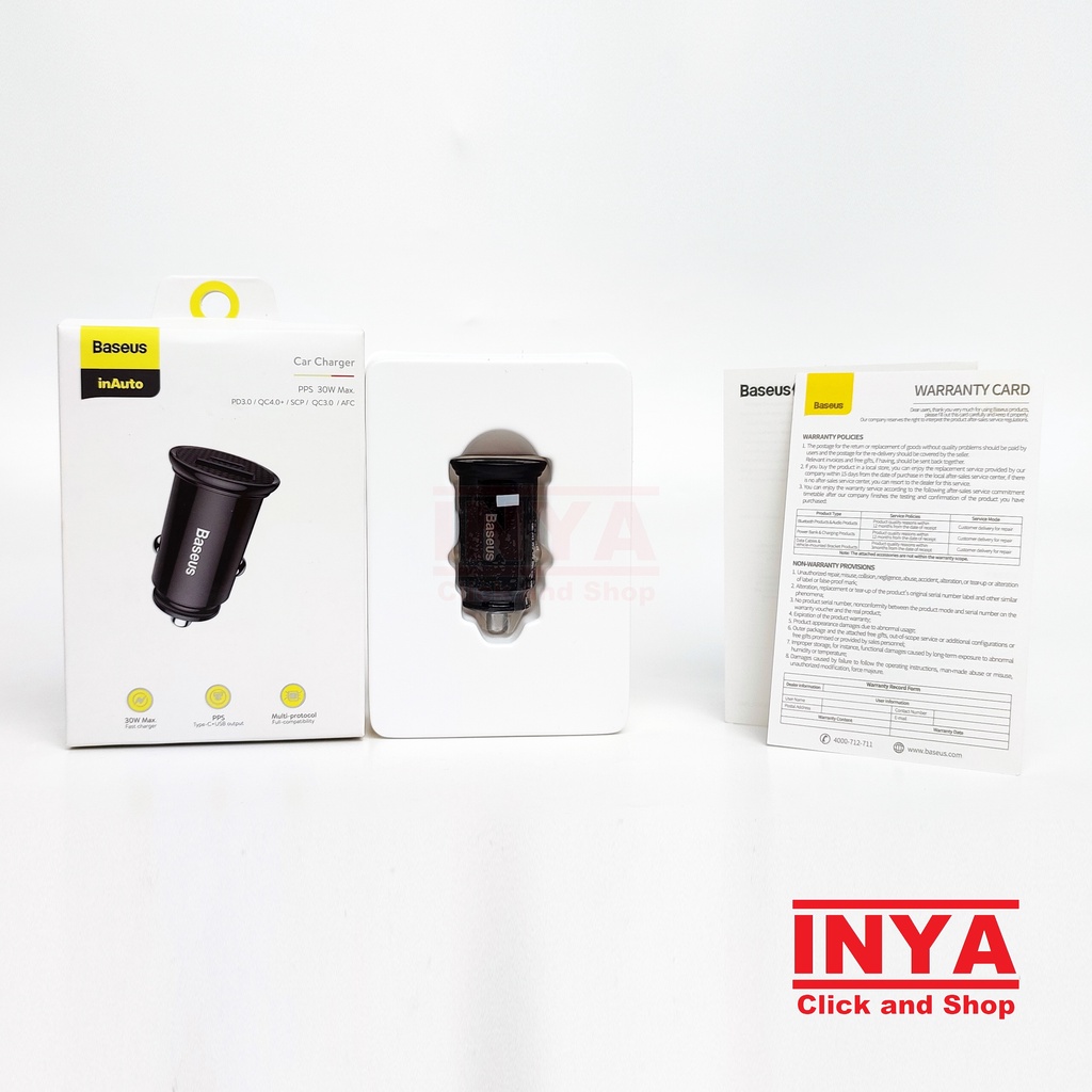BASEUS inAUTO CAR CHARGER 30W Type-C+USB Output BS-C16C1-X - Charger Mobil