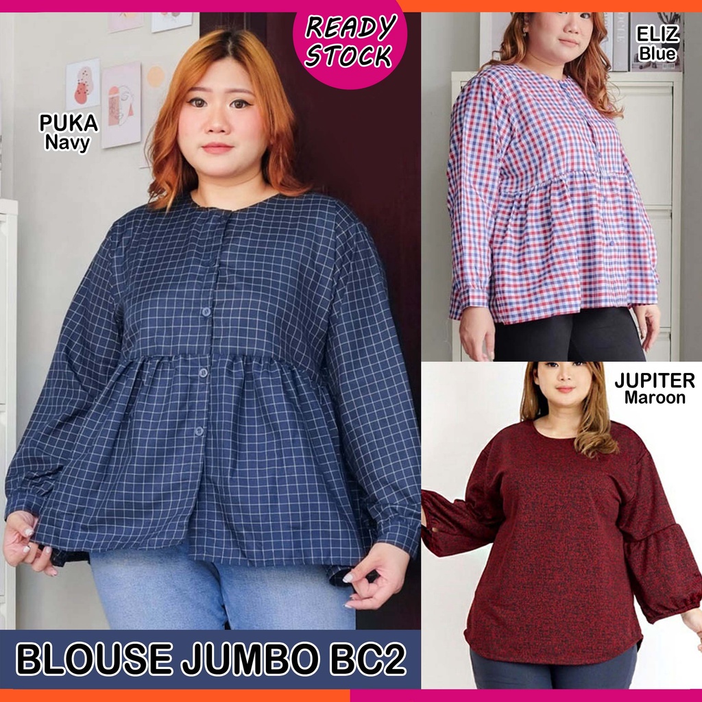 BIGCLO - (COD) LD 120cm Blouse Jumbo Wanita BC2 Atasan Lengan Panjang Big Size Oversize Fashion