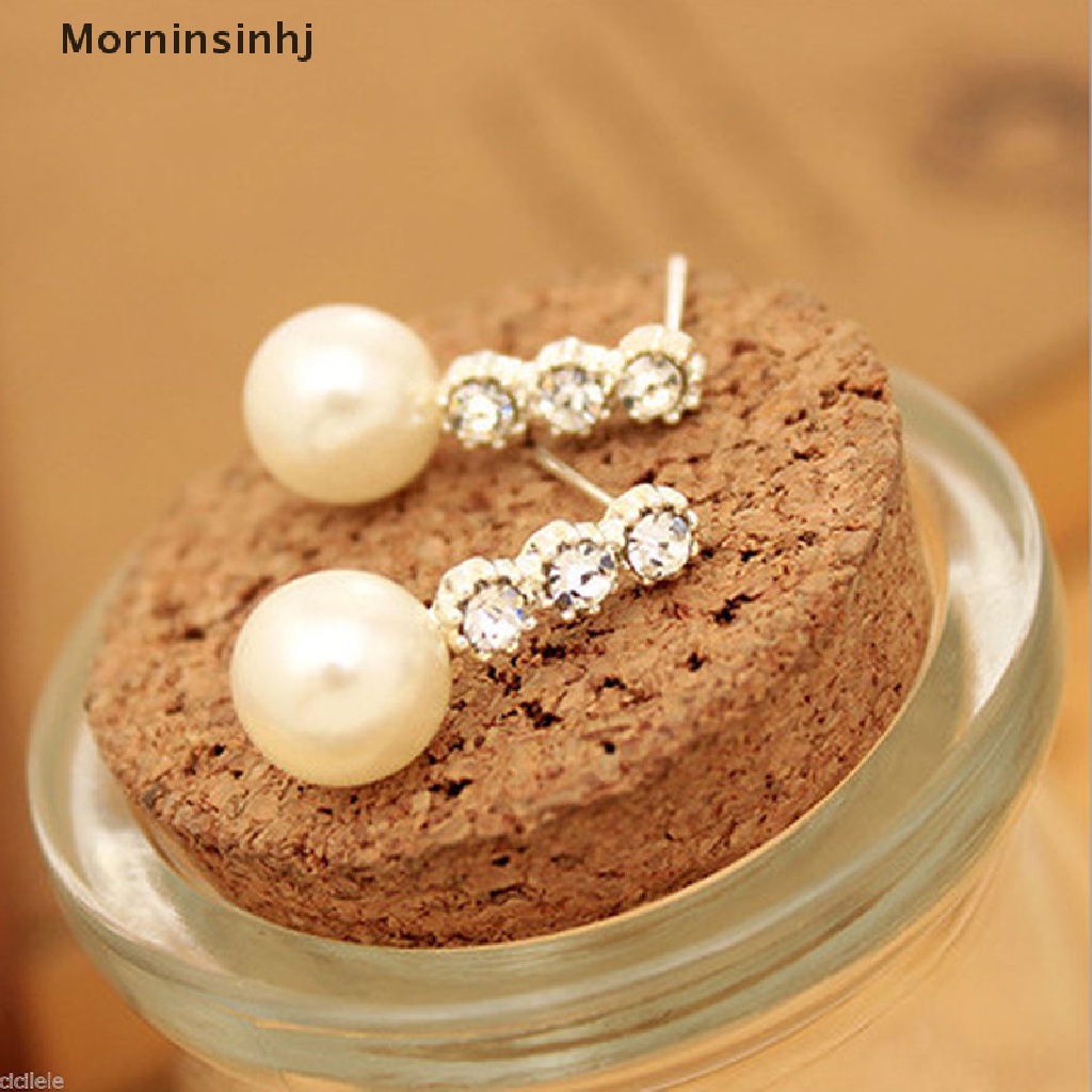 Mornin New Fashion Wanita Lady Earring Elegan Mutiara Berlian Imitasi Ear Stud Earrings 1pasang id