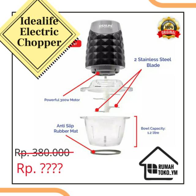 IDEALIFE ELECTRIC CHOPPER BLENDER IL 216 | ALAT PENGHALUS DAGING DAN BUMBU