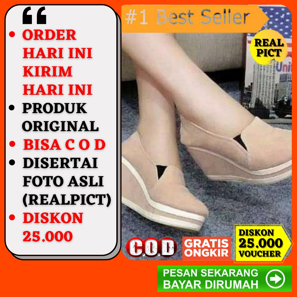 Sepatu Boots Wedges Wanita Slop Spatu Boot Wegdes Weges Widges Cewek Selop Anak Murah 7cm Korea Cokl