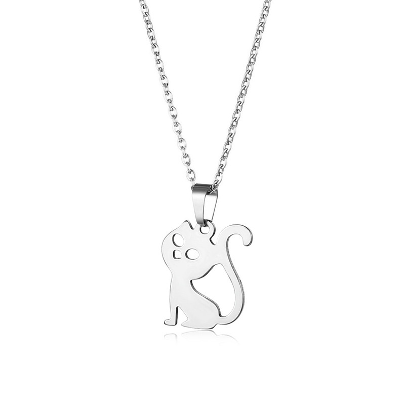 Ornamen hollow kucing liontin kalung stainless steel hewan lucu anak kucing kalung kalung