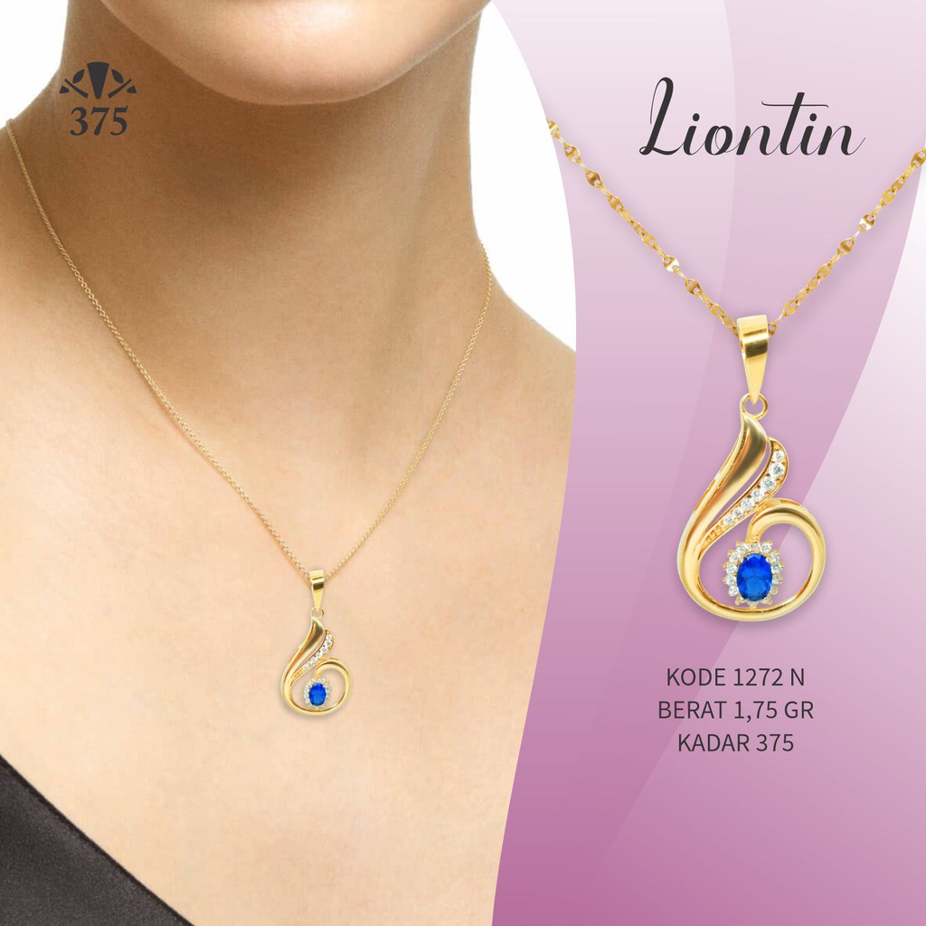 LIONTIN BATU BIRU EMAS ASLI