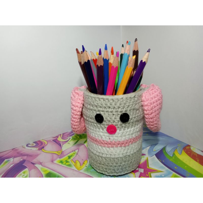 

Tempat pensil rajut bundar/tempat pen/bundar tempat pensil warna cantik