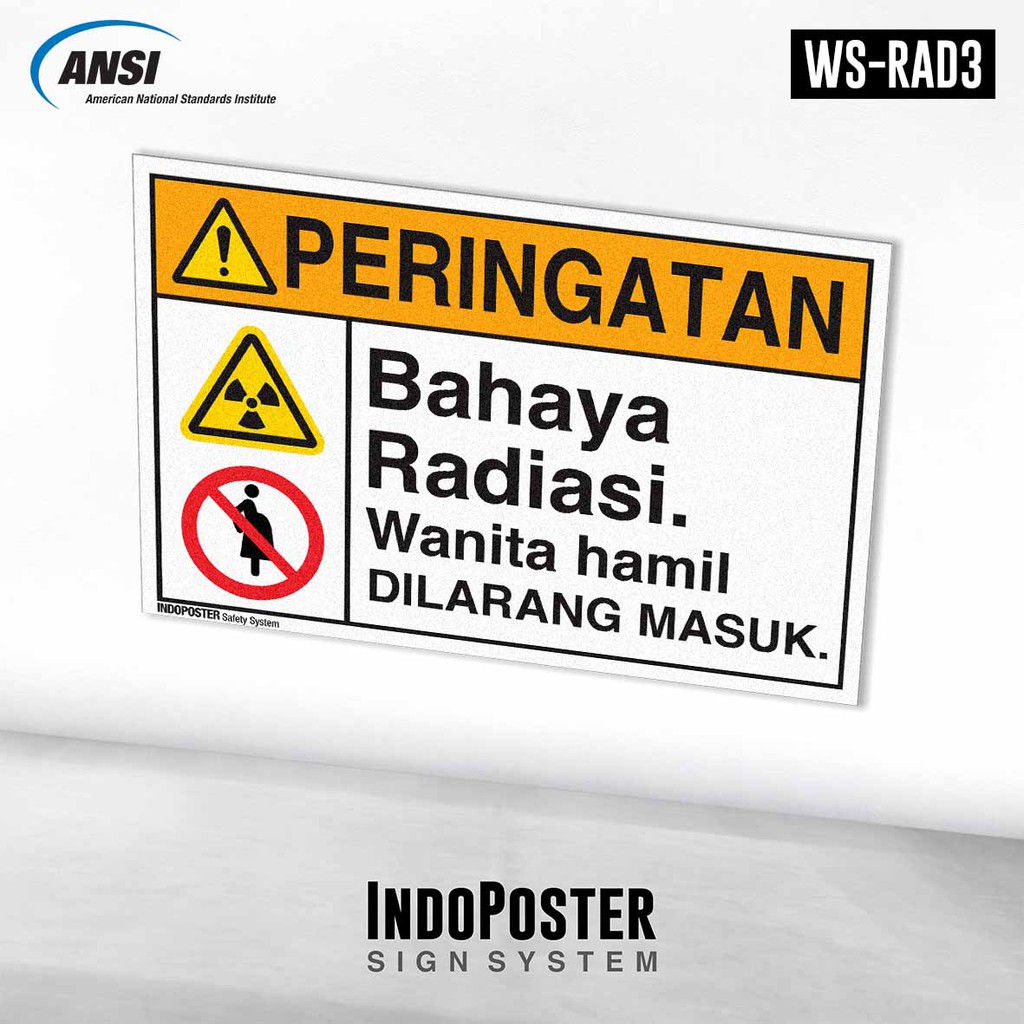 

Stiker K3 Safety Sign ANSI Bahaya Radiasi Wanita Hamil Dilarang Masuk 01