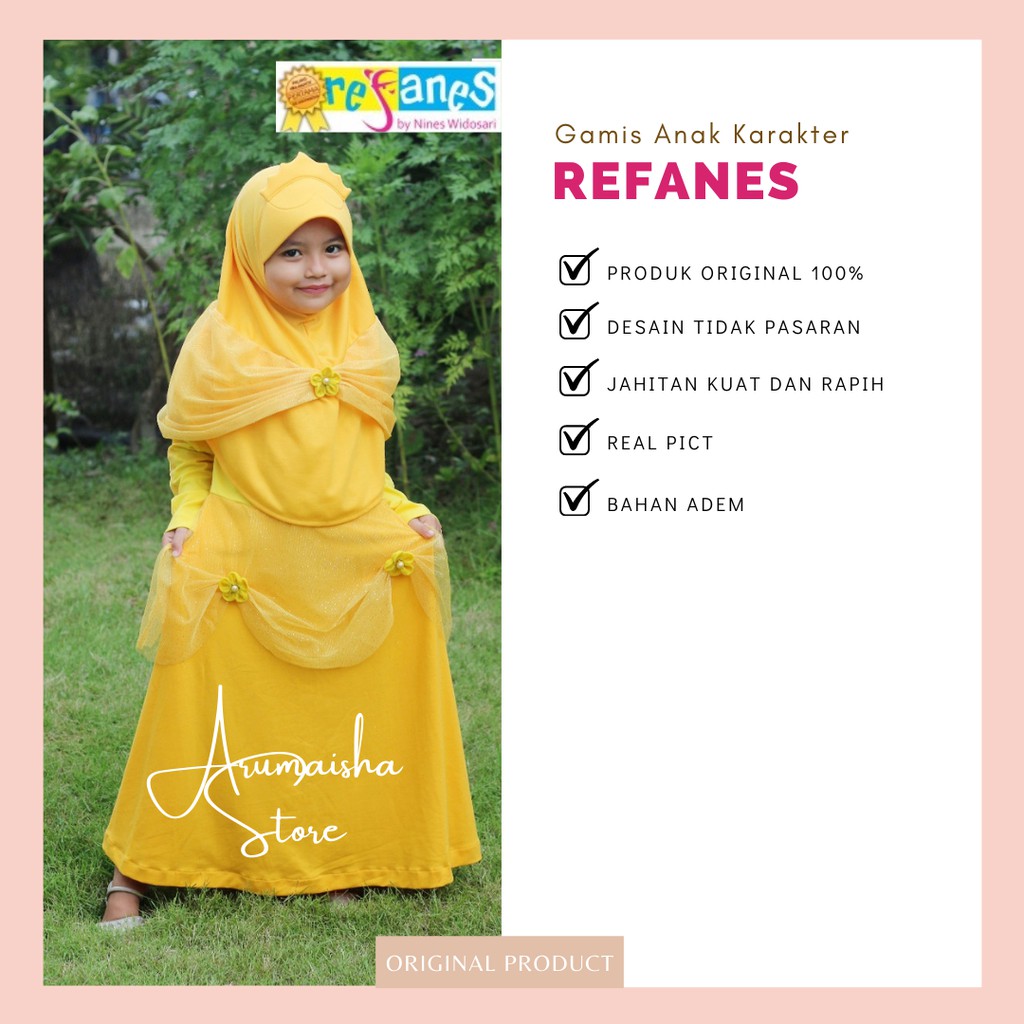 REFANES Gamis Anak Karakter Belle Dress Gaun Pesta Muslim Muslimah Usia 3 5 7 10 Tahun