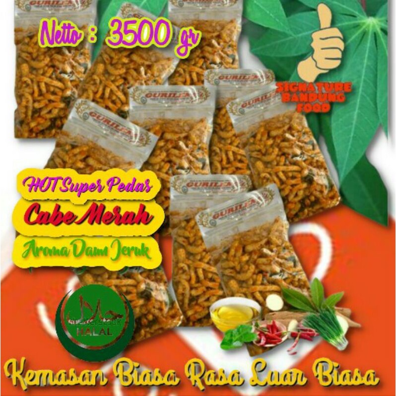 

3.5 Kg Gurilem Mantap Khas Bandung - Rasa HOT/Super Pedas Cabe MERAH Aroma Daun Jeruk