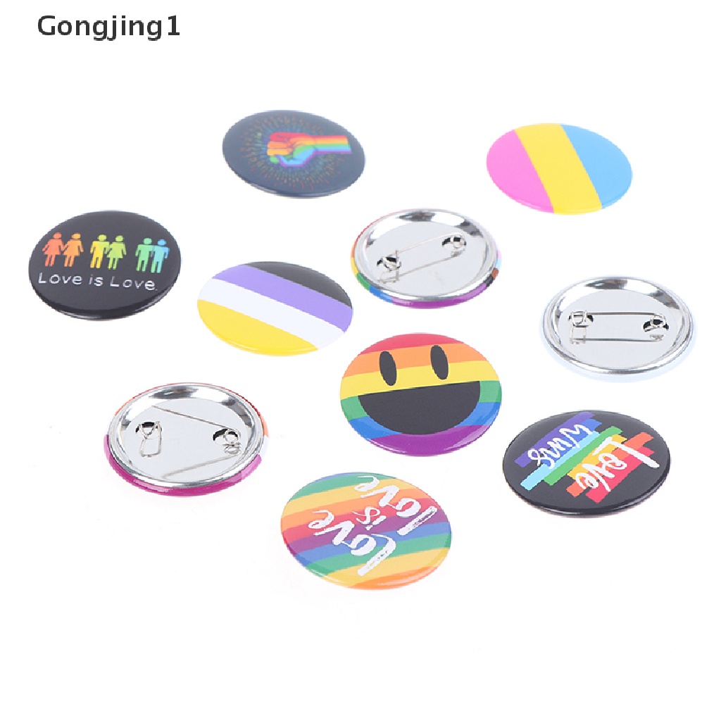 Gongjing1 Lgbt Bros Pin Bentuk Jari Hati Warna Pelangi Bahan Metal Untuk Jaket Denim