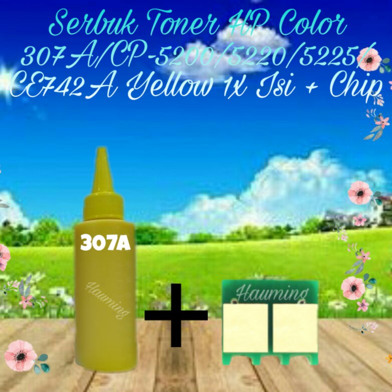 Serbuk Toner HP 307A CP5200 CP5220 CP5225 CP5225DN CP5225N CP-5200 5220 5225 CE742A Yellow + Chip