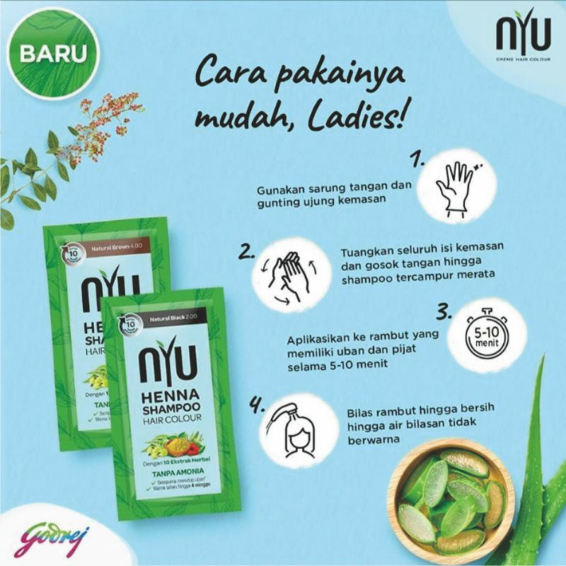 Nyu Henna Shampoo Hair Colour Sachet - Nyu Shampoo Hair Color Sampo Nyu Pewarna Rambut