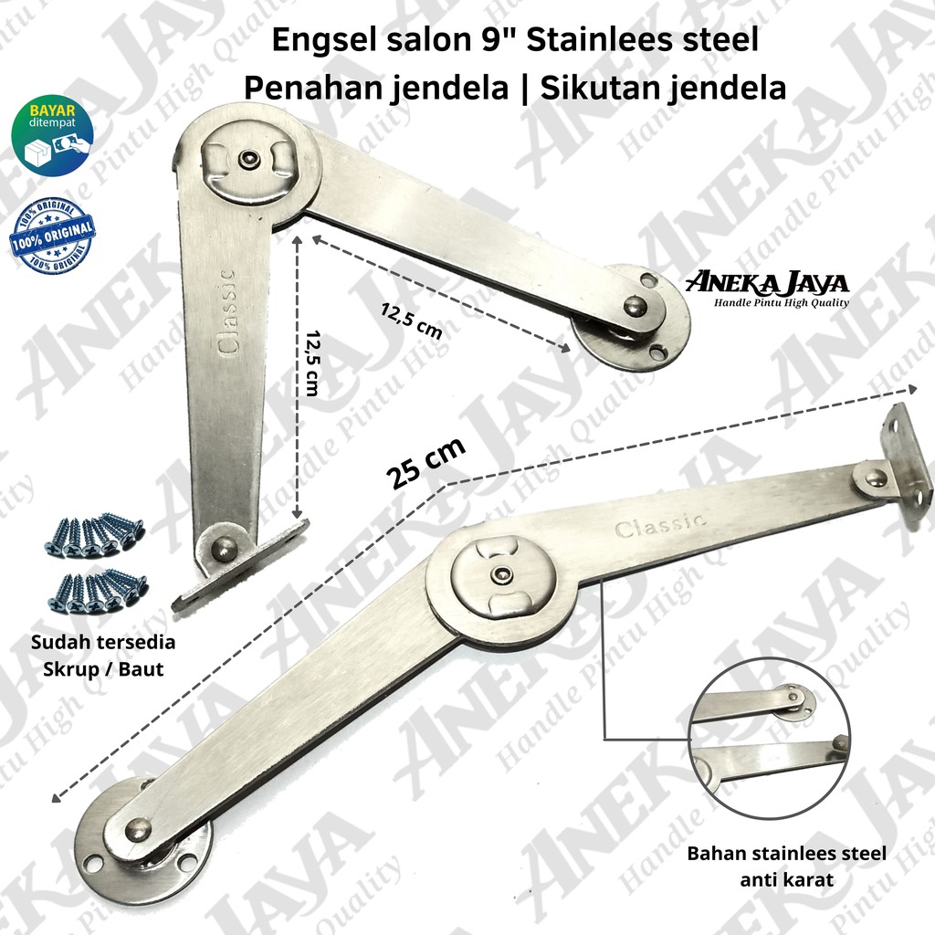 Engsel Salon 9&quot; stainlees steel / Sikutan Jendela / Lipat penahan jendela