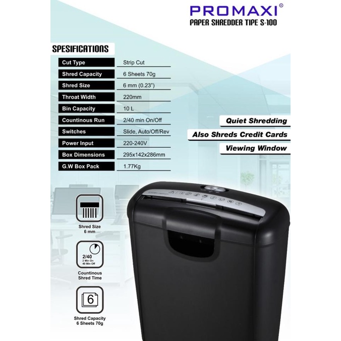 

PROMAXI S100 Mesin Penghancur Kertas - Paper Shredder Promaxi S-100