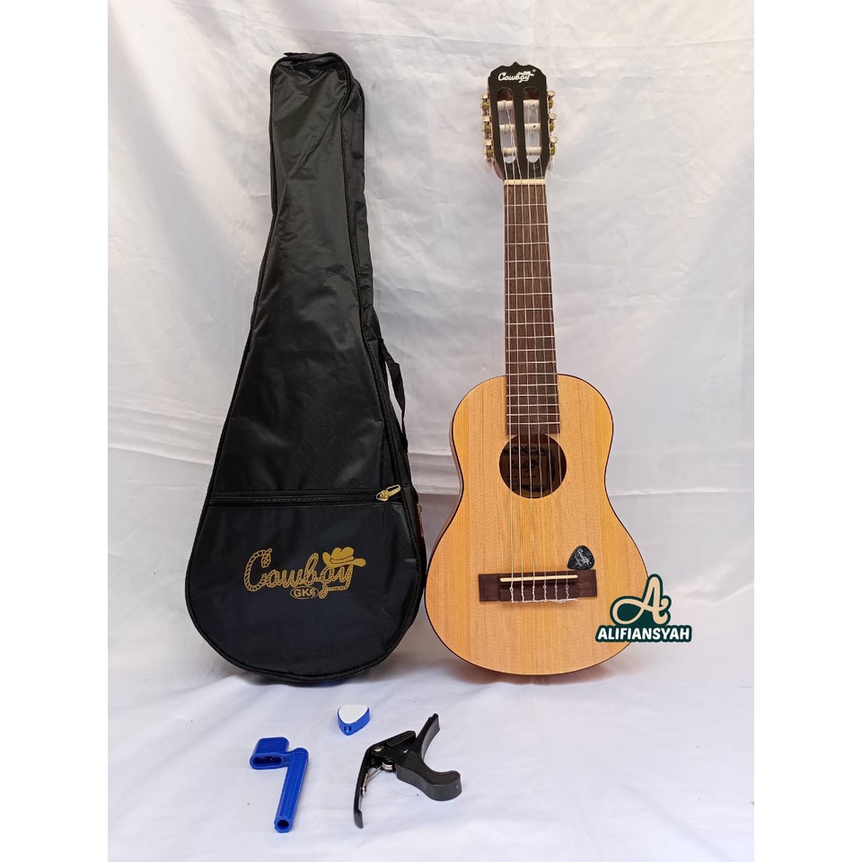 Gitar akustik cowboy gitar lele gitar mini senar 6 BONUS SOFTCASE CAPO DAN PICK