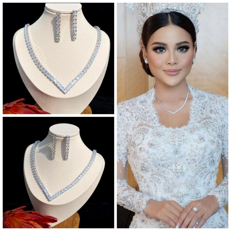 Nagita Aurel set perhiasan zircon premium kalung anting / kalung aurel kalung nagita  bridal