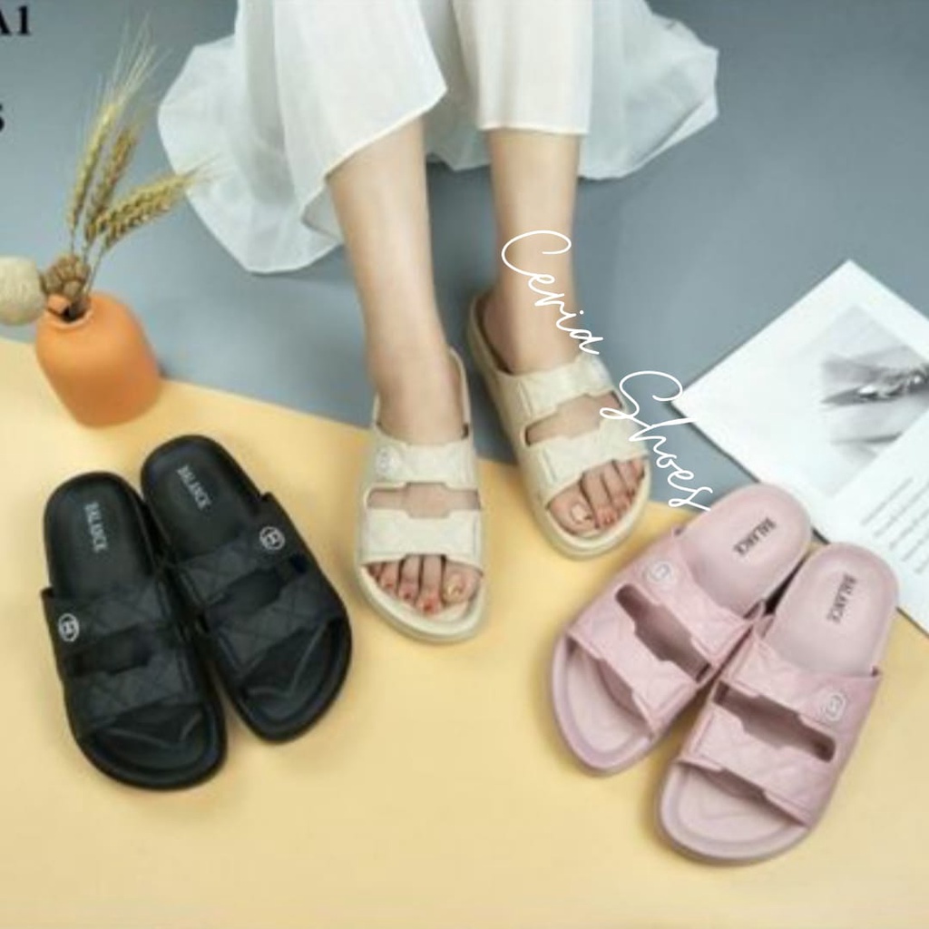 NEW Sandal Wanita Import Karet Balance Slop Birkin Motif Kancing BONITA