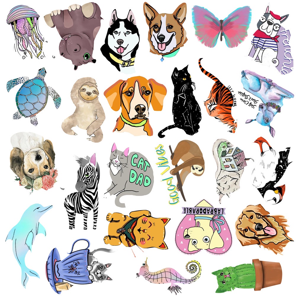50 Pcs/set Cute Cartoon Dog Elephant Animal Pattern Waterproof Stickers for Luggage Decoration