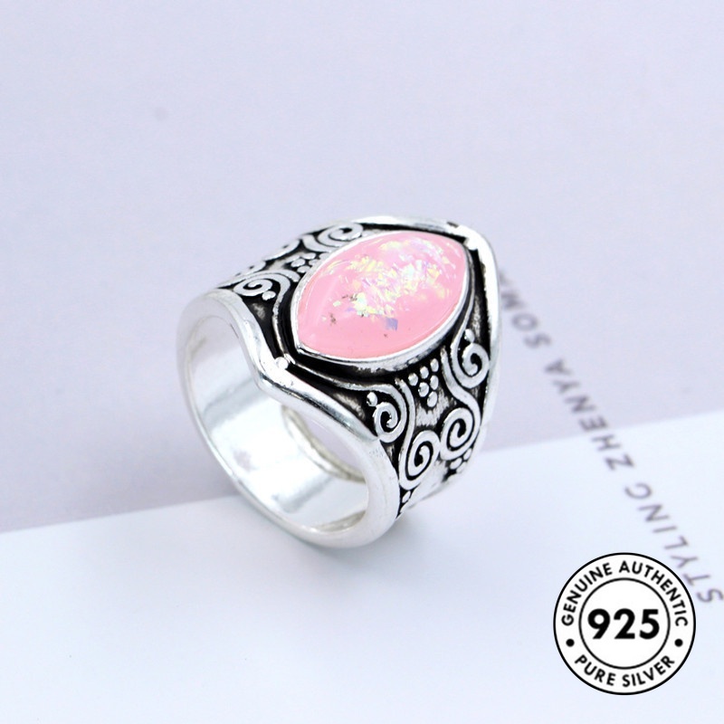 Cincin Batu Bulan Marcasite Bahan S925 Silver Gaya Retro