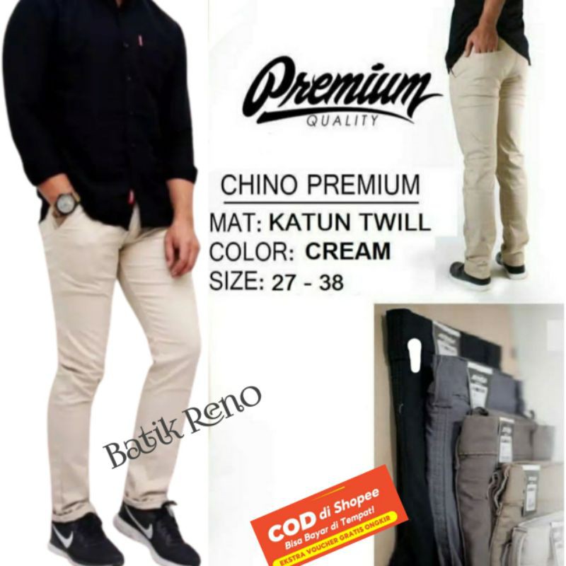 CELANA PRIA CHINO Slim fit Panjang Kerja kantor Santai Liburan Cowok Gentleman 27 - 38