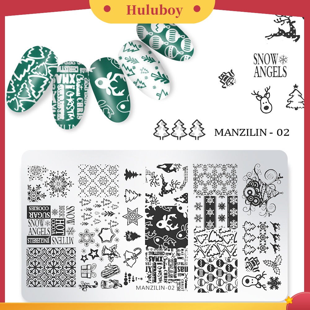 Huluboy Huluboy♡ Plat Stempel Print Snowflake / Santa / Snowman Untuk Dekorasi Nail Art