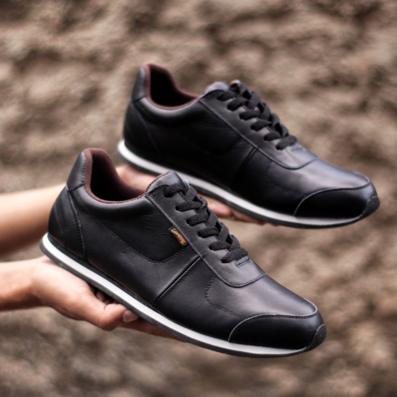 MORLEY BLACK - Sepatu Sneakers Casual Santai Kulit Asli Sporty Kasual Kets Pria Cowok Trendy