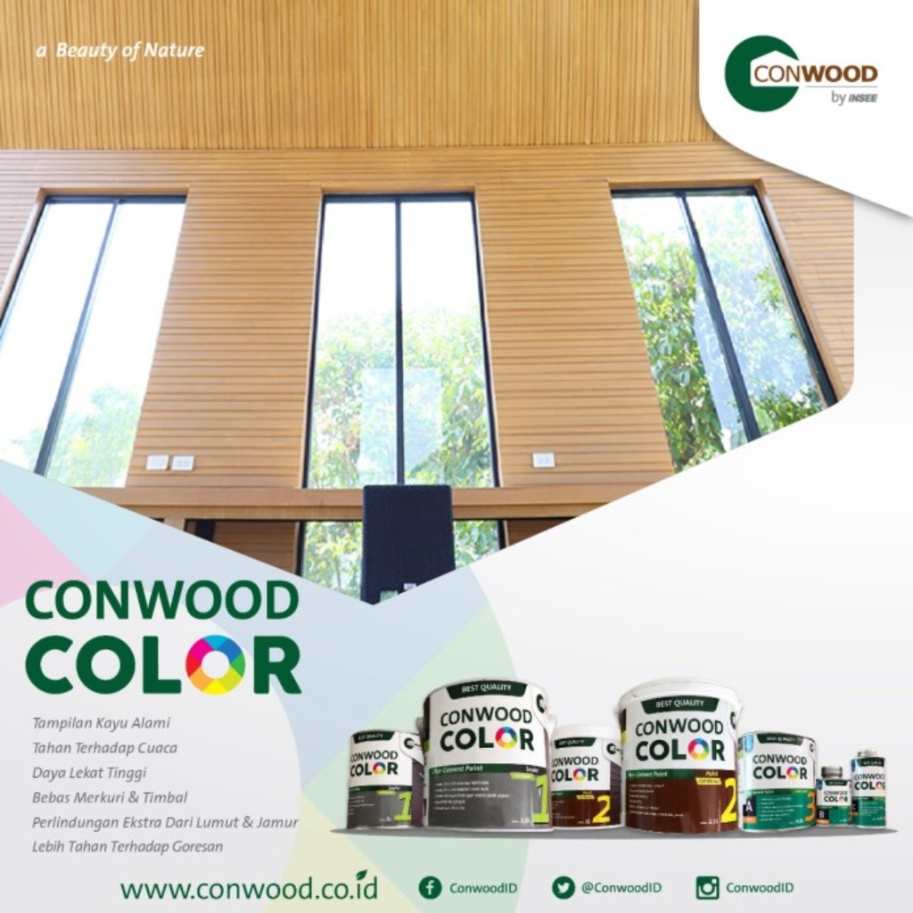 Conwood Color Warna Kayu Glossy 2.5 Liter - Cat Lisplang Fiber Cement Silikat GRC Plavon Partisi Walnut Palisander Akasia Galon