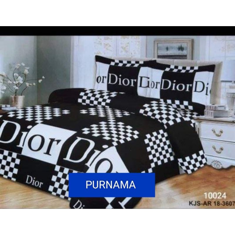 bedcover set sprei motip Dior hitam PURNAMA COLLECTION tersedia semua ukuran.