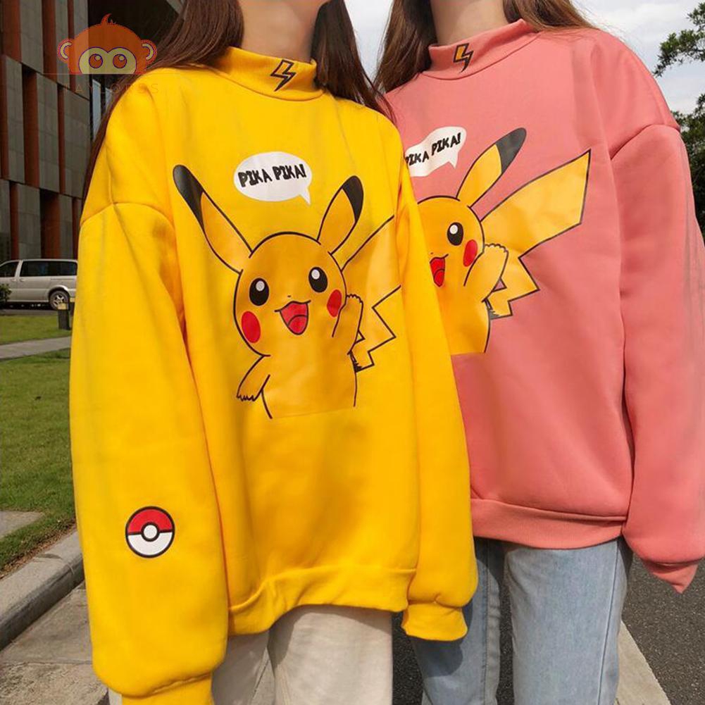 Sweater Kaos Casual Wanita Model Pullover Lengan Panjang Dengan Kerah Turtleneck Dan Gambar Kartun