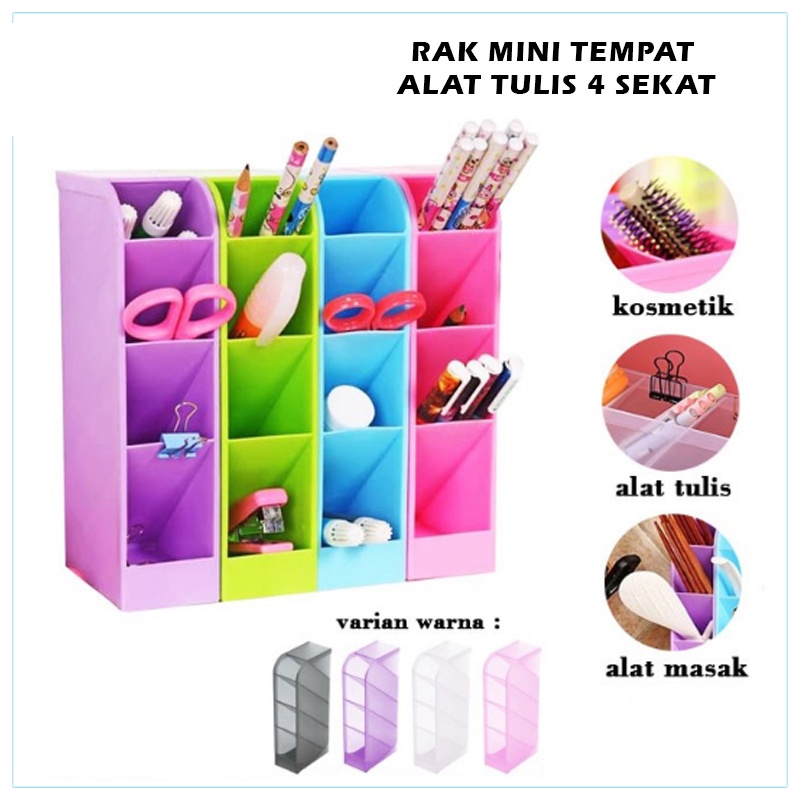 [GROSIR] RAK PENSIL MINI 4 SEKAT RAK LACI PLASTIK 4 SLOT PULPEN SPIDOL DESKTOP DRAWER