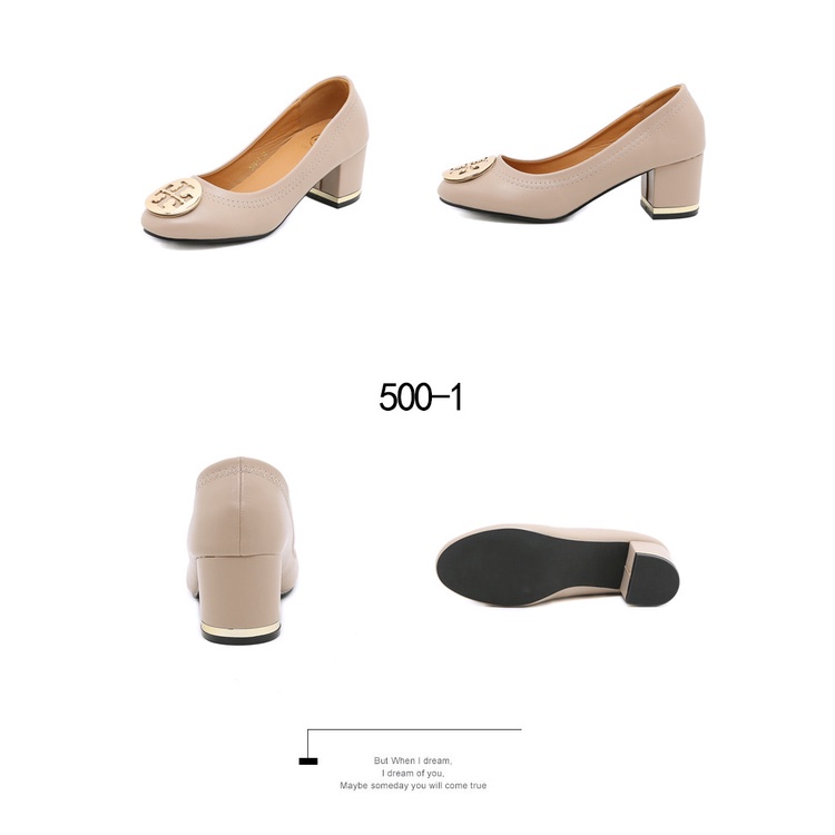 Leather Block Heels Pumps #500-1