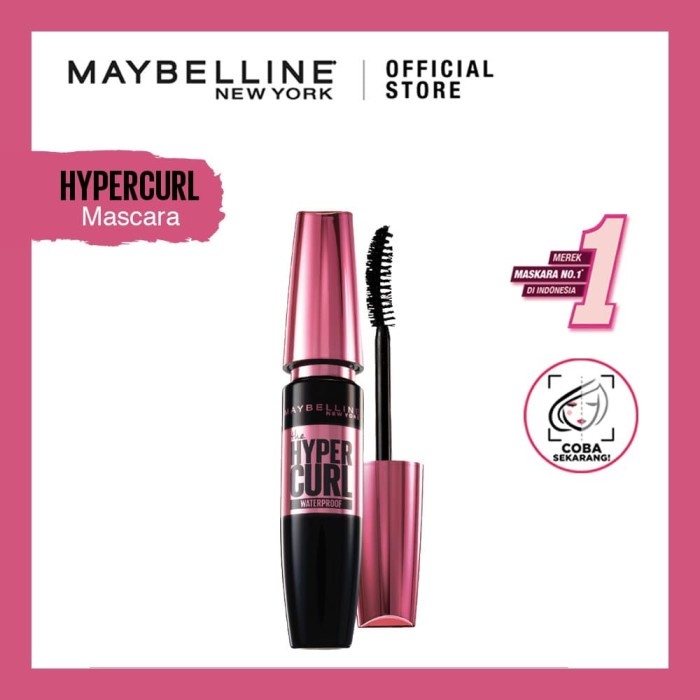 Maybelline Volum Express Hypercurl Waterproof Mascara Make Up - Very Black 5 ml Smudgeproof Tahan 24 Jam (NEW PACKING)