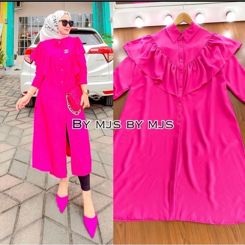 TATAOS ORI XOXO AMELIA DRESS GAMIS FUSIA RUFFLE BUSUI KATUN POPLIN STRECH IMPORT PREMIUM KOREAN STYL