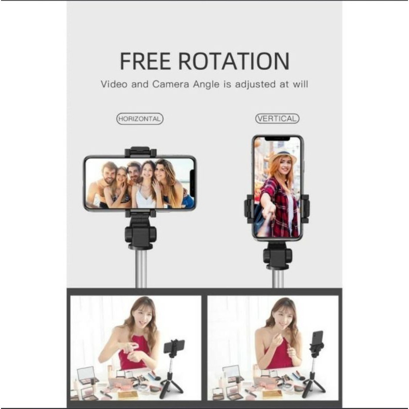 K21 selfie stick tongsis monopod bluetooth shutter tripot holder smartphone