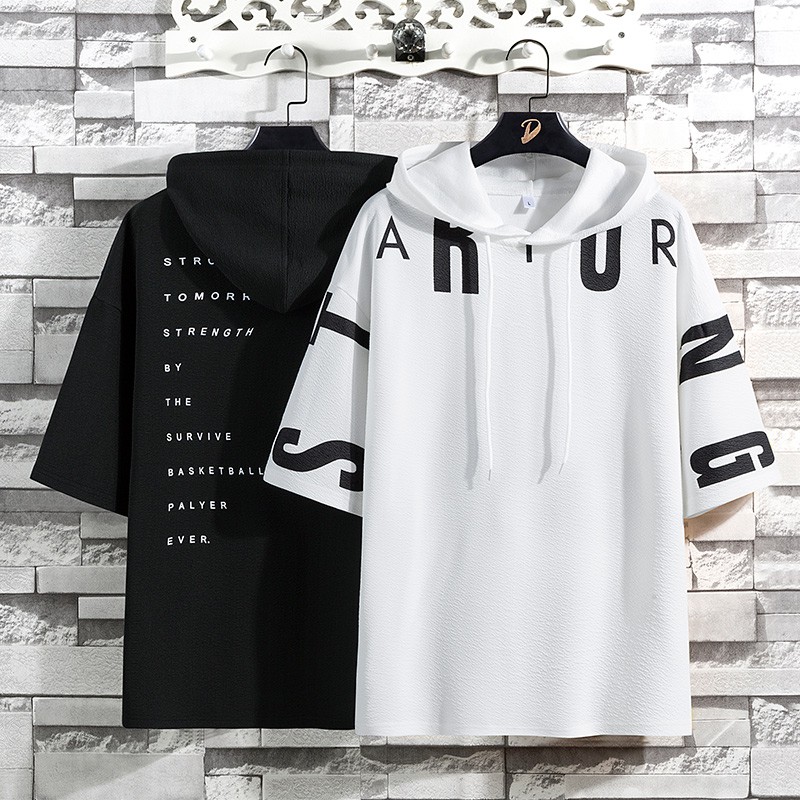 Kaos Hoodie Lengan Pendek Hodie reglan untuk Pria Hiphop T-shirt RL8158A