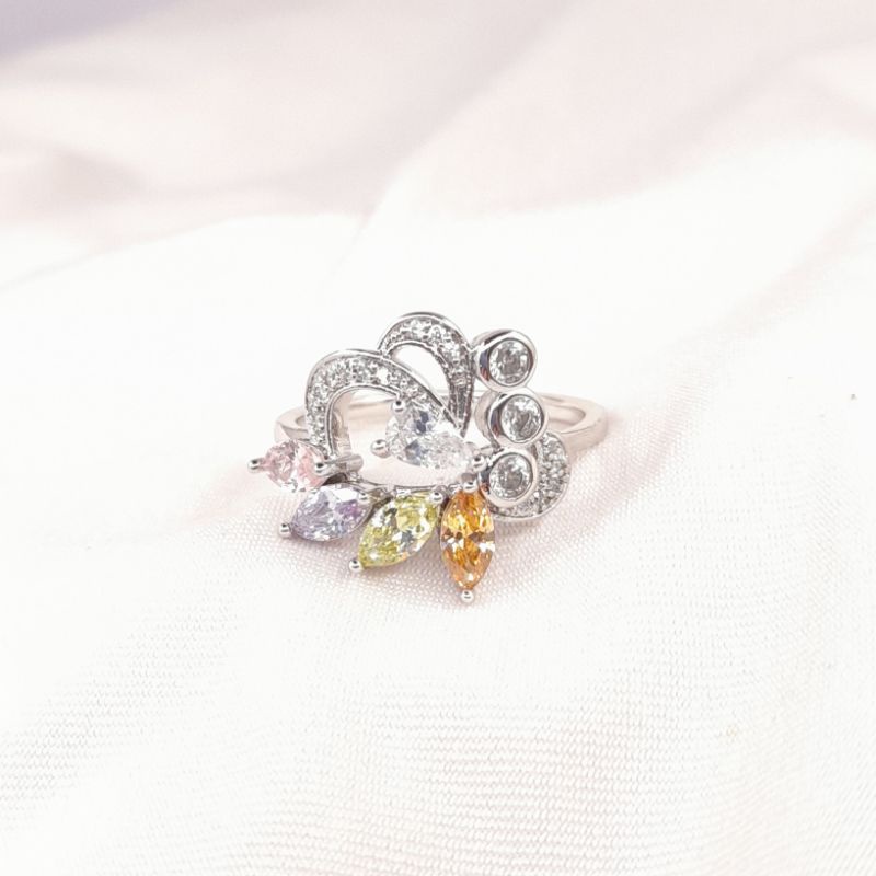 Cincin silver permata pastel wanita lapis rhodium