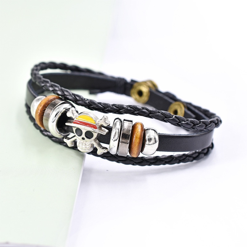 [Z H Perhiasan] Hip Hop Rock Retro Pria Fashion Stainless Steel Raja Bajak Laut Gelang Kulit Pesta Perhiasan Aksesoris