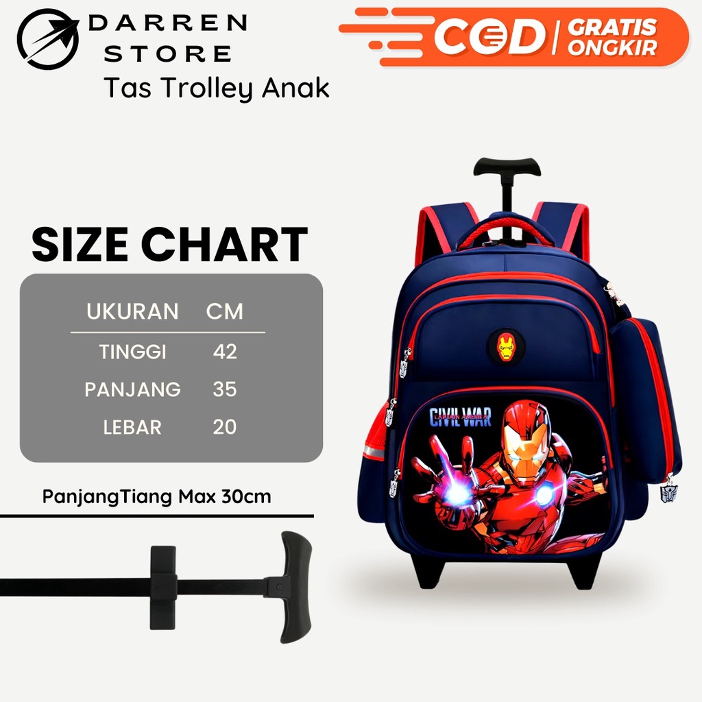 Tas troli Anak Sekolah Laki Laki SD Import 2in1 dstr1919 Ransel Trolley 16 inch FREE kotak pensil