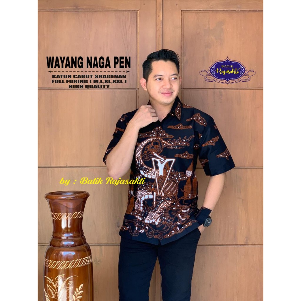 WAYANG NAGA PEN Kemeja Batik Pria Lengan Pendek Katun Halus FULL FURING Rajasakti