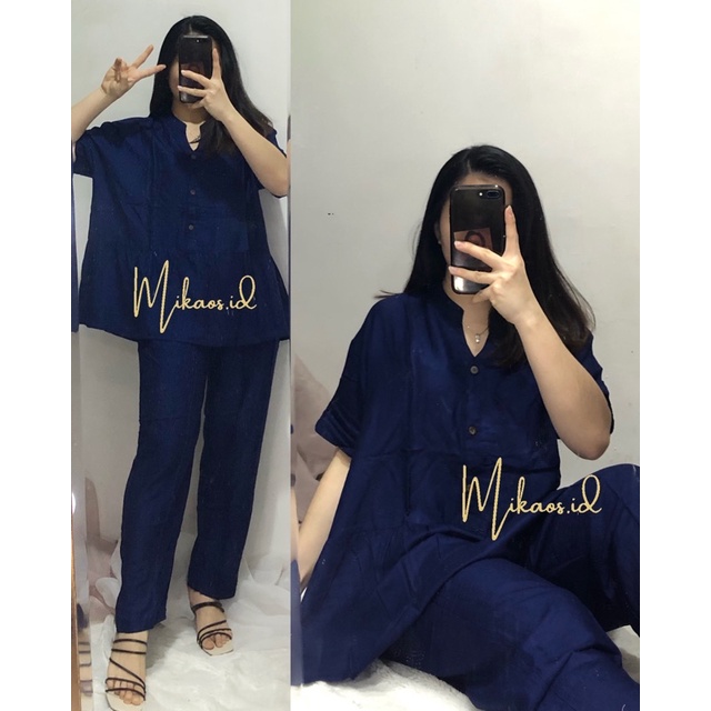 (COD) One set Piyama Abstrak Jumbo fit to Ld120cm | one set piyama rayon jumbo | one set pajamas Jumbo-Midnight LD120cm