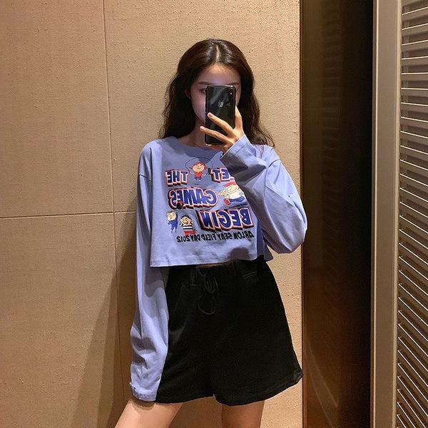 [littlecrab] Kaos Crop Games Unik Atasan Wanita Trend Kekinian Let The Games Begin Croptop Oversize Lilac Putih Lucu Sweater Crop Korean Style