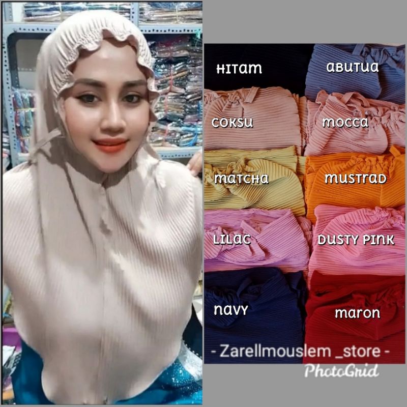 ZAZIZESTORE - BERGO TALI KERUT MUKA / HIJAB INSTAN / JILBAB PLISKET KERUT