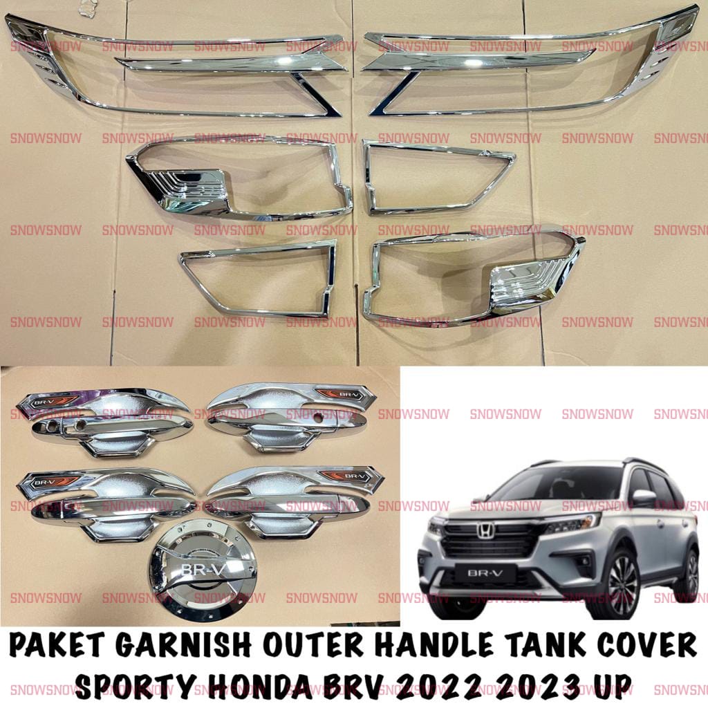 Paket Garnish Depan Belakang Outer Handle Tank Cover Honda BRV 2022 2023 UP Hitam Chrome