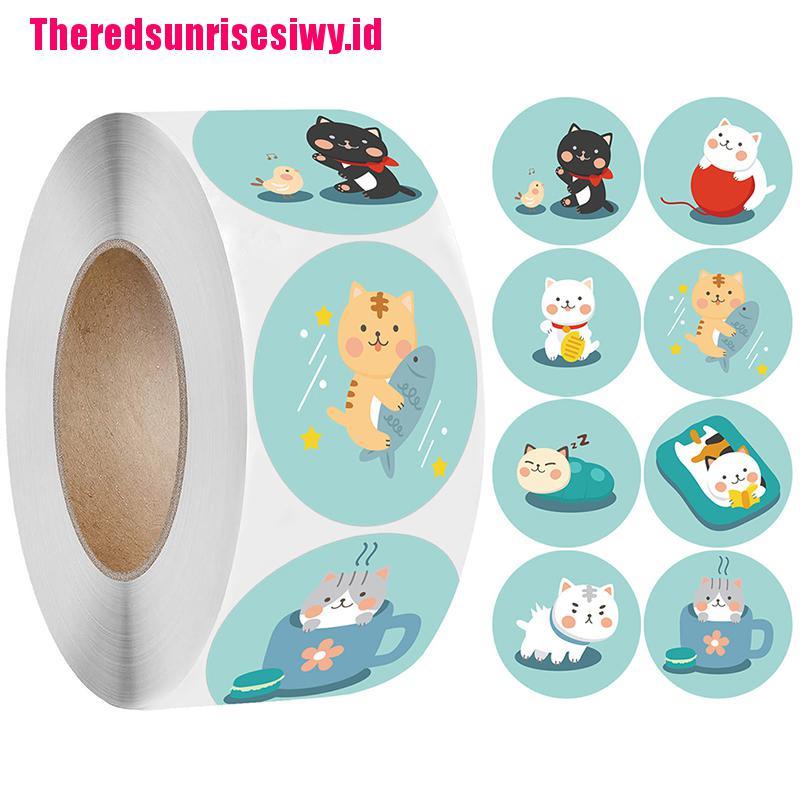 【Theredsunrisesiwy.id】500pcs Cute Cat Thank You Stickers Round Cartoon Animal Adhesive seal Labels