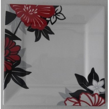 Piring Keramik Kotak Putih 20cm x 20 cm motif bunga