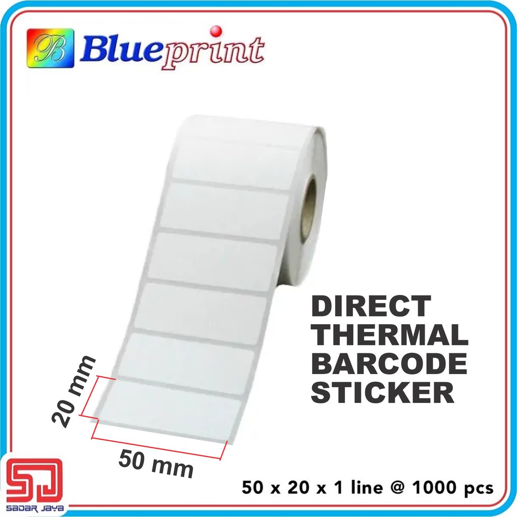 Direct Thermal Sticker Label 50 x 20 mm 1line Blueprint Stiker Barcode 50x20 DTS