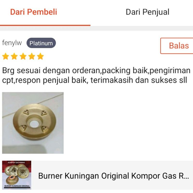 Burner Kuningan Original Kompor Gas Rinnai Burner Kecil 511 522 602