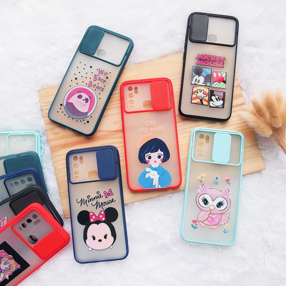 CASE SLIDE KARAKTER VIVO Y17 Y20 Y30 Y51 Y91 SOFTCASE CAMERA PROTECT RUBBER GAMBAR