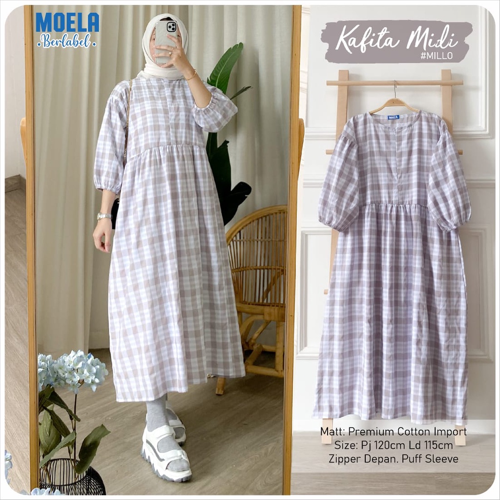 midi KAFITA ld 115cm by ORI MOELA motif kotak kotak premium cotton import fashion style MUSLIM fuji 